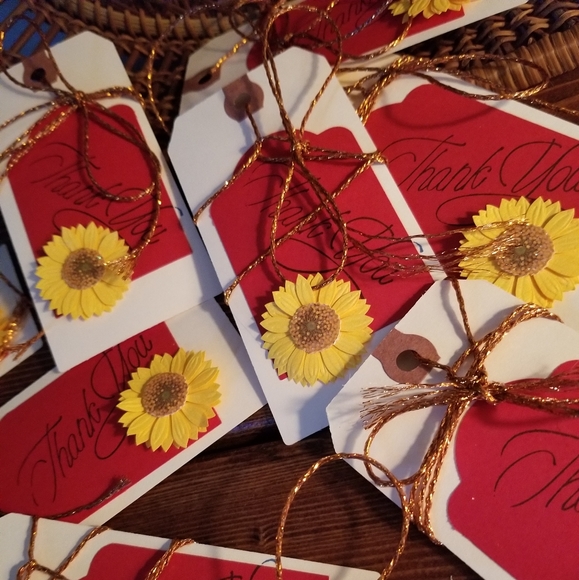(10) Handmade Thank you tags, burnt red, bronzed accent and Sunflower - Picture 4 of 5